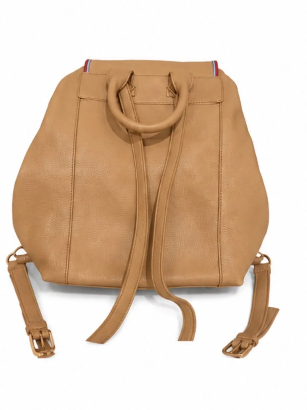 Tory Burch Pebbled Leather Backpack – Tan/Camel with Red & Blue Trim